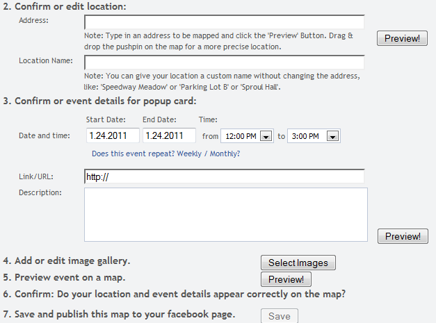 llenar la ubicación y los detalles del evento de blockwild mapa Facebook