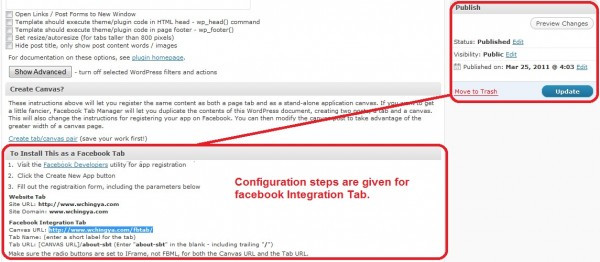 configuración de la ficha la integración de Facebook